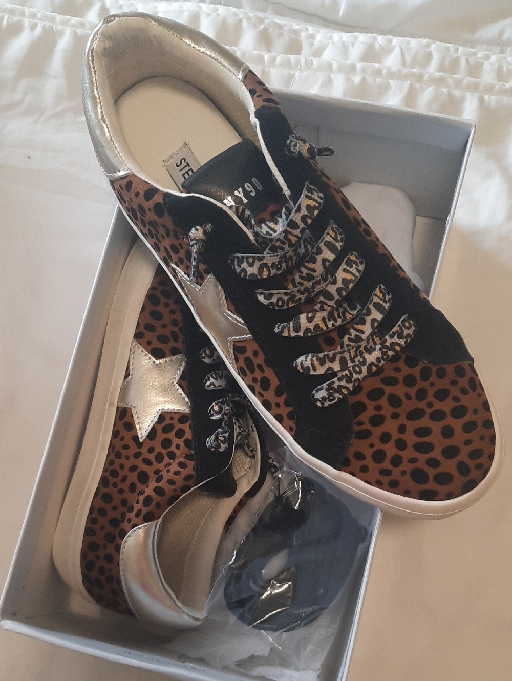 Steve Madden Leopard Print Low-Top Sneakers with Silver Star